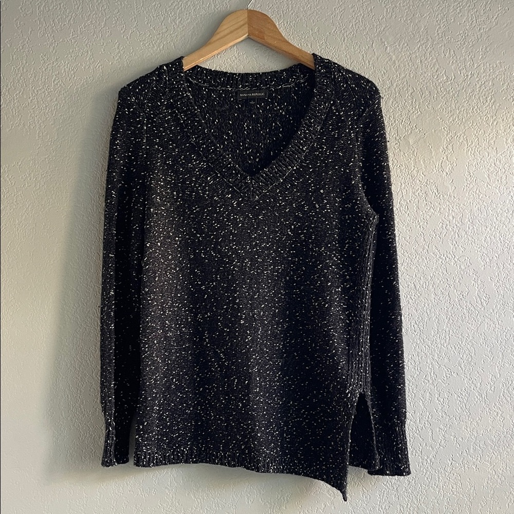 Black Speckled V-Neck Sweater